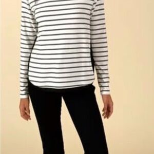 CAbi Black and White Striped Long Sleeve Top